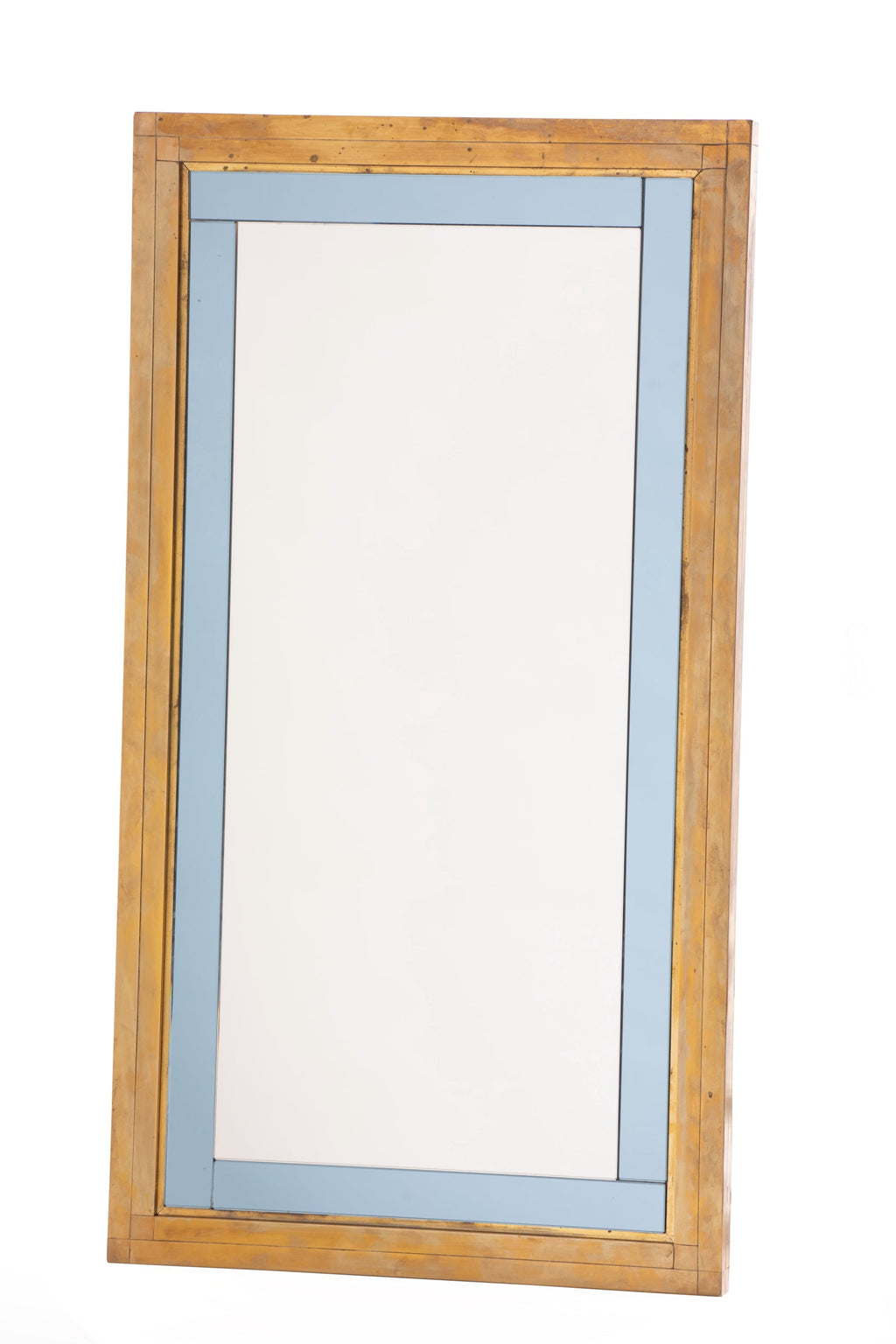 Specchiera anni 70 in ottone profili vetro azzurro