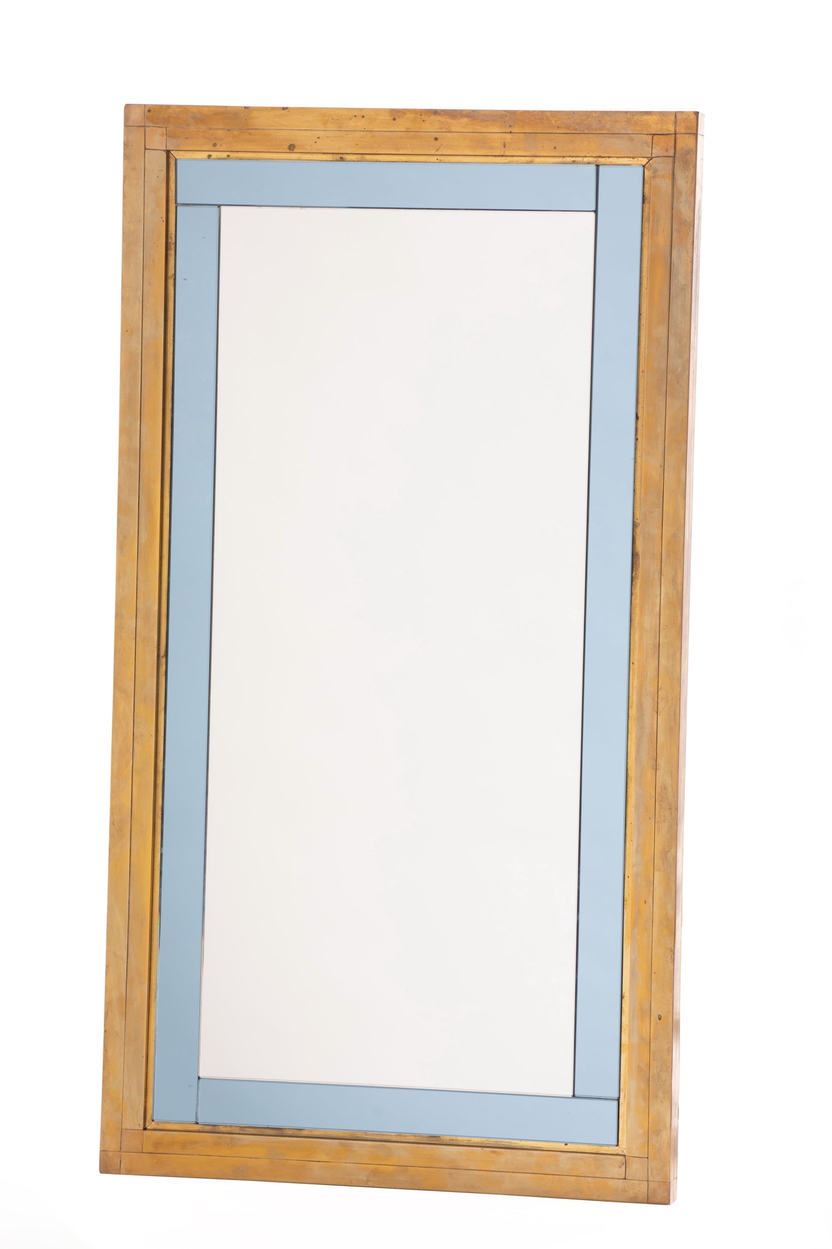 Specchiera anni 70 in ottone profili vetro azzurro