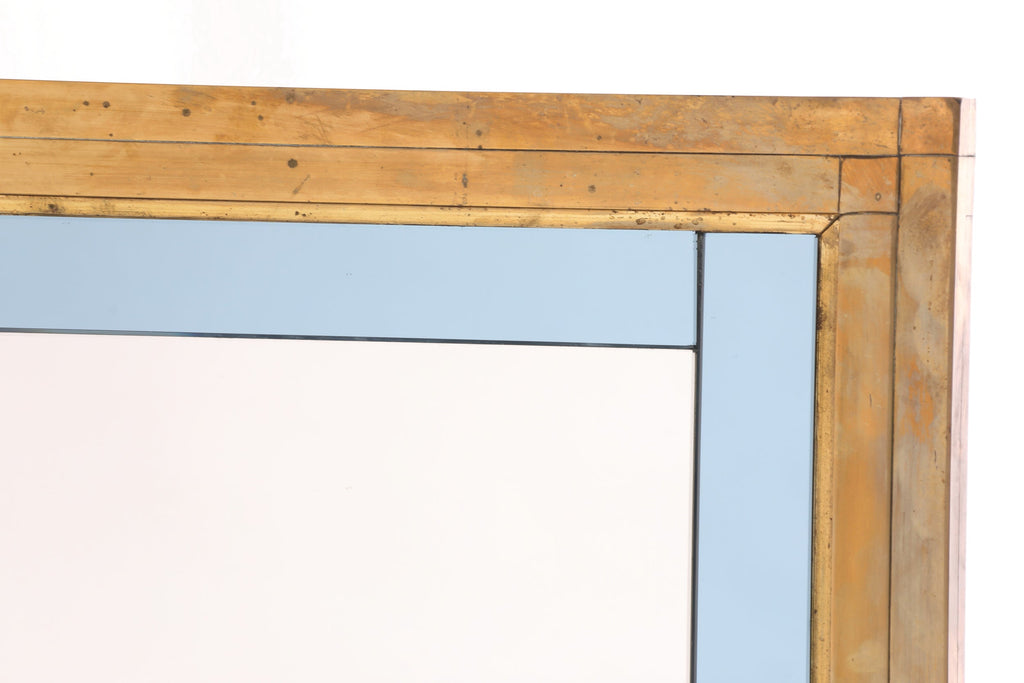 Specchiera anni 70 in ottone profili vetro azzurro