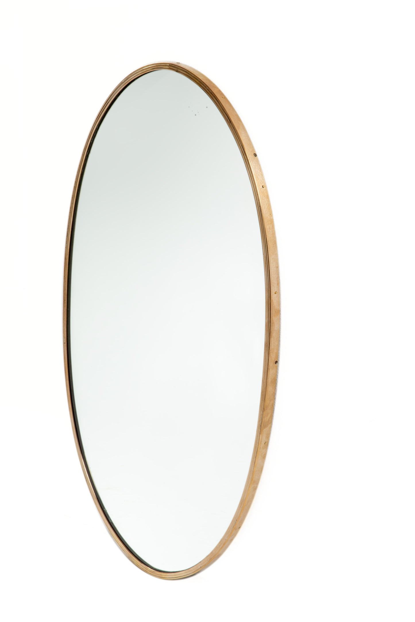 Oval brass mirror with striped frame