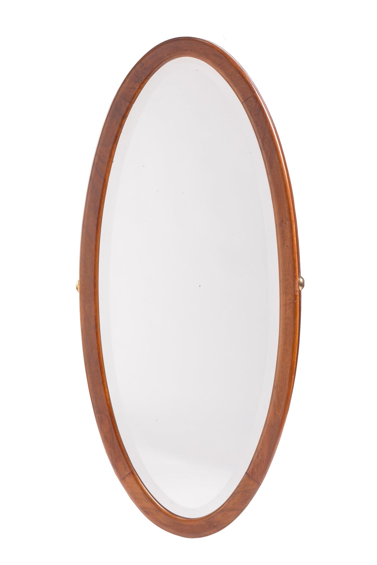 Large oval teak and brass mirror from the 70s