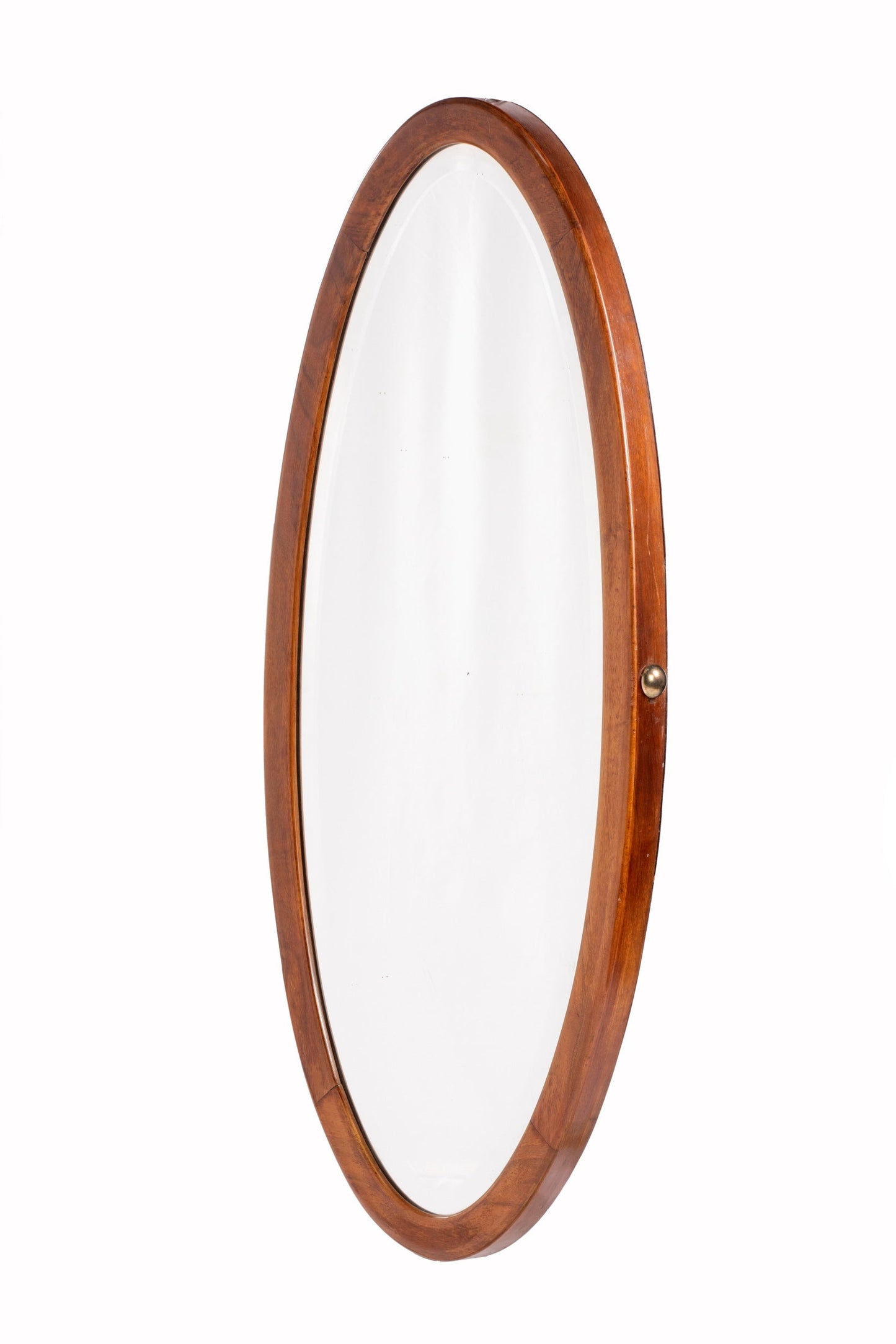 Large oval teak and brass mirror from the 70s