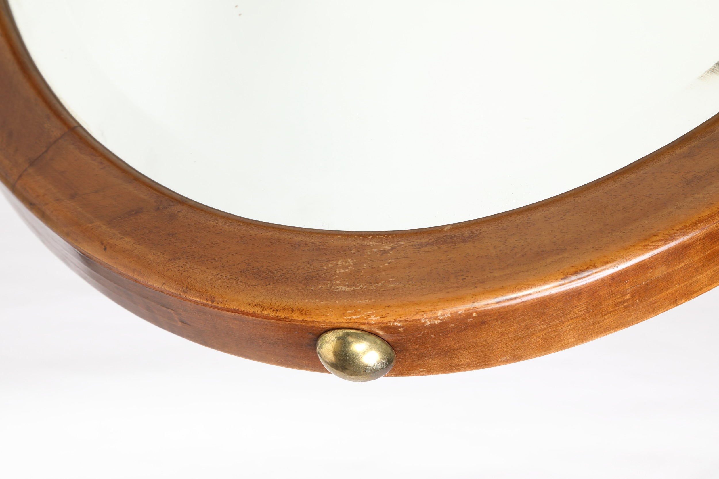 1970s oval teak and brass mirror
