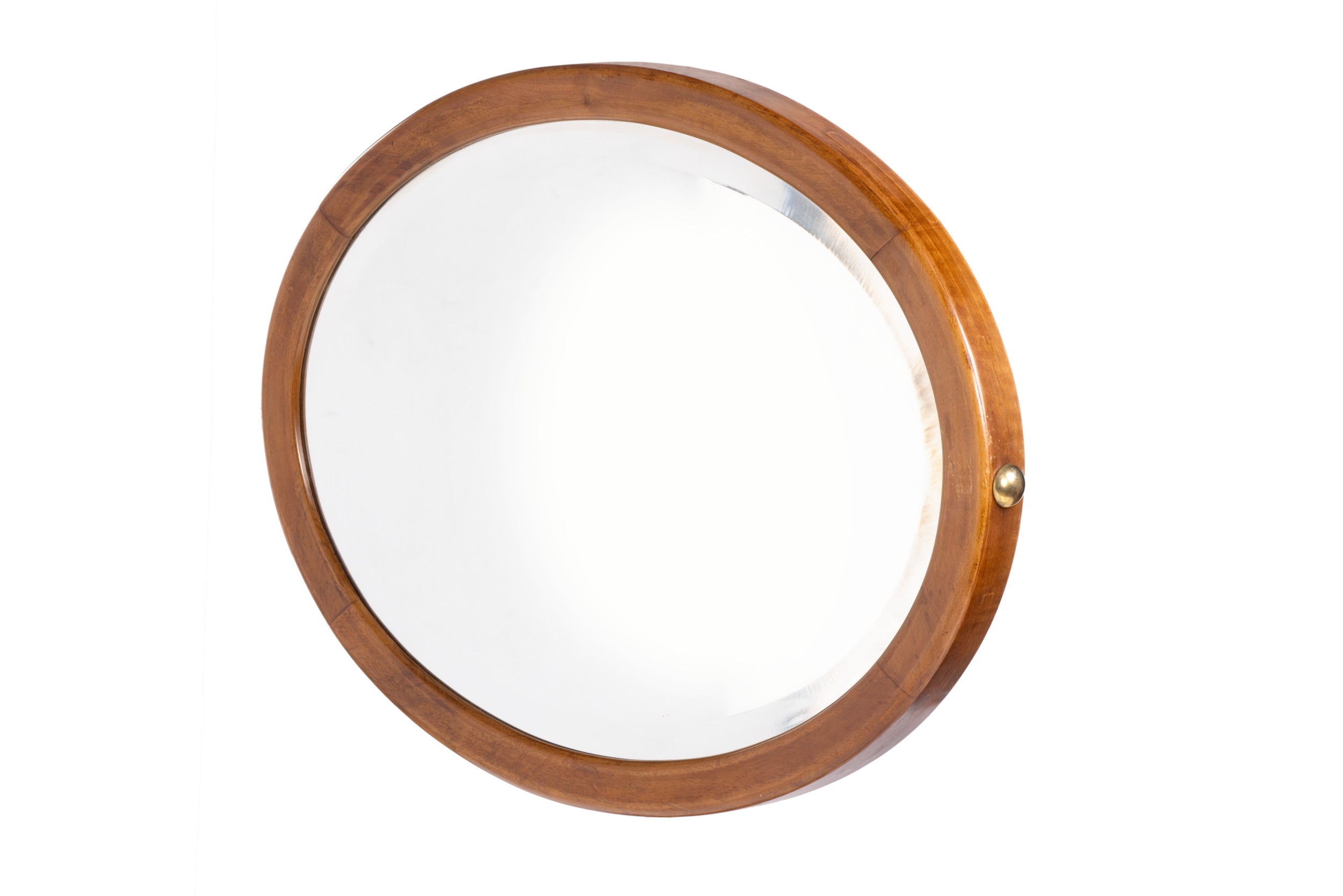 1970s oval teak and brass mirror