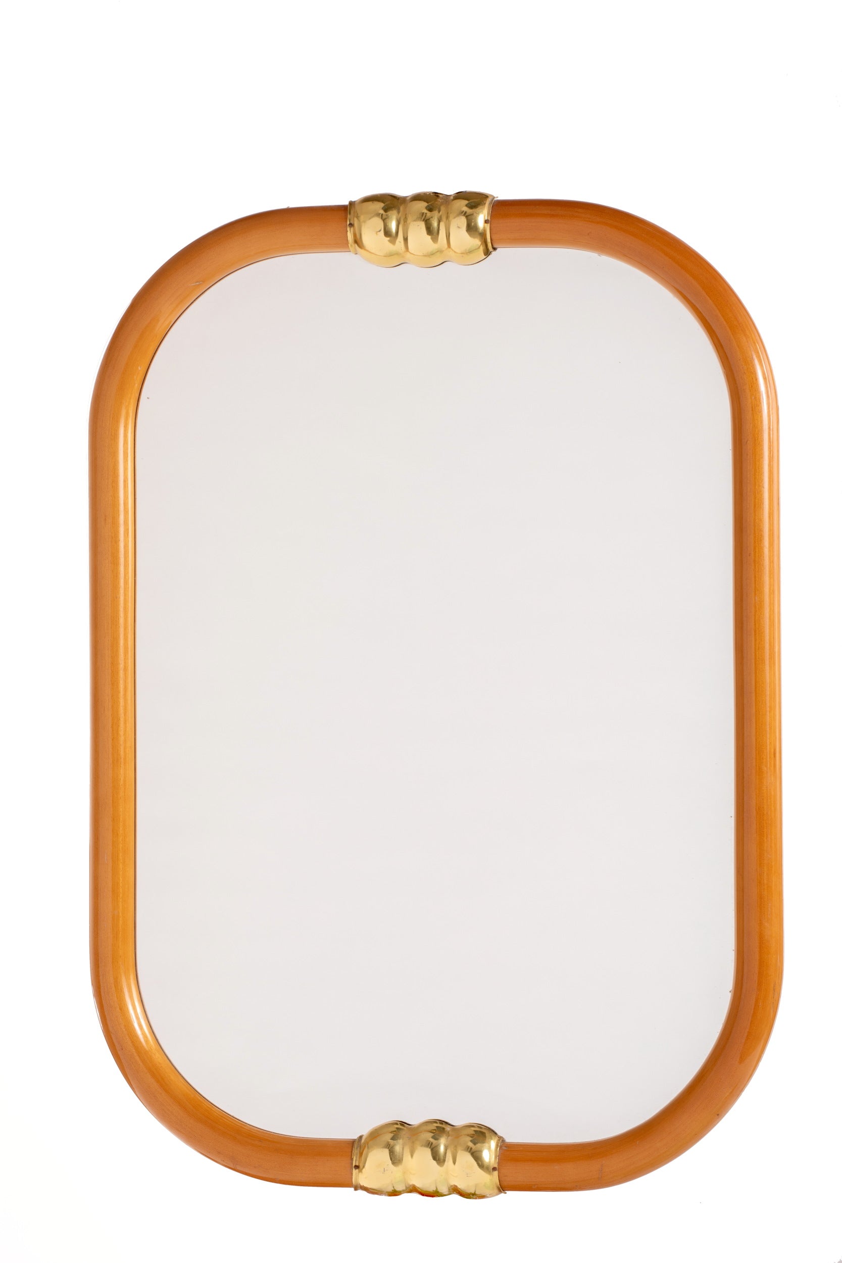 Wooden mirror with brass inserts from the 1950s