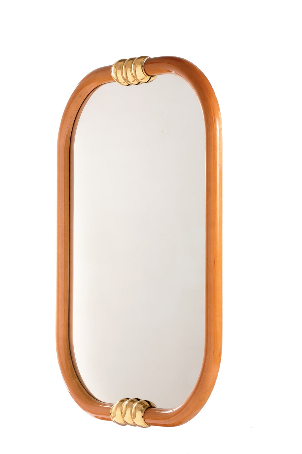 Wooden mirror with brass inserts from the 1950s
