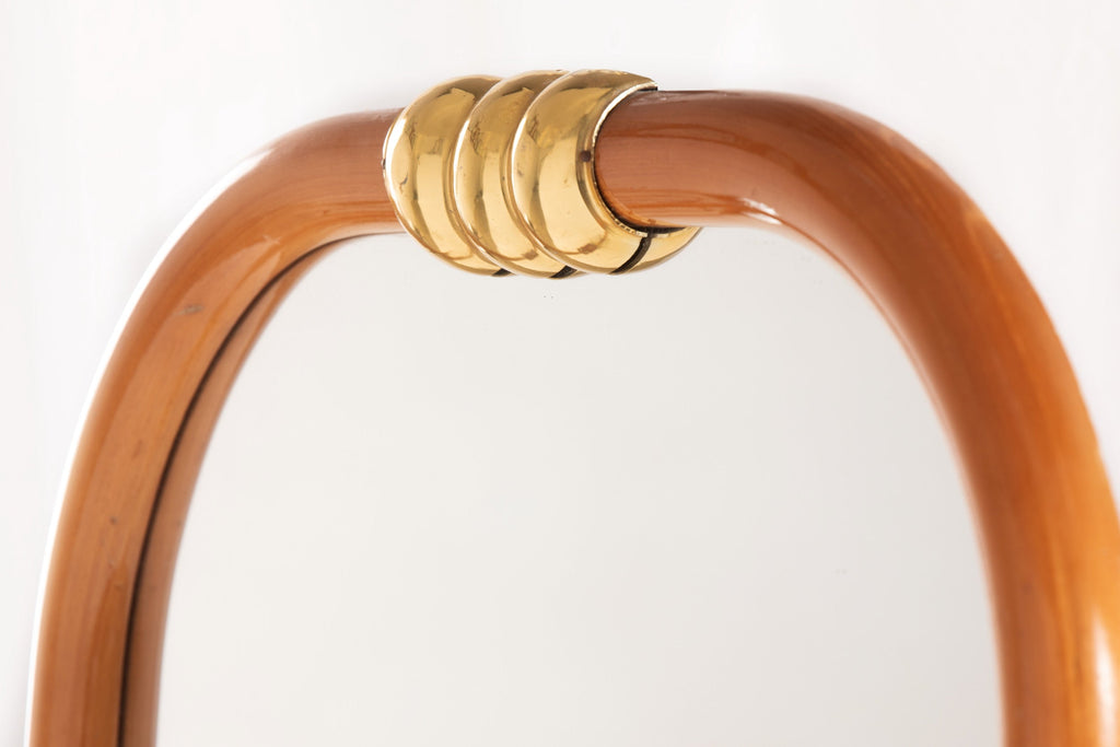 Wooden mirror with brass inserts from the 1950s