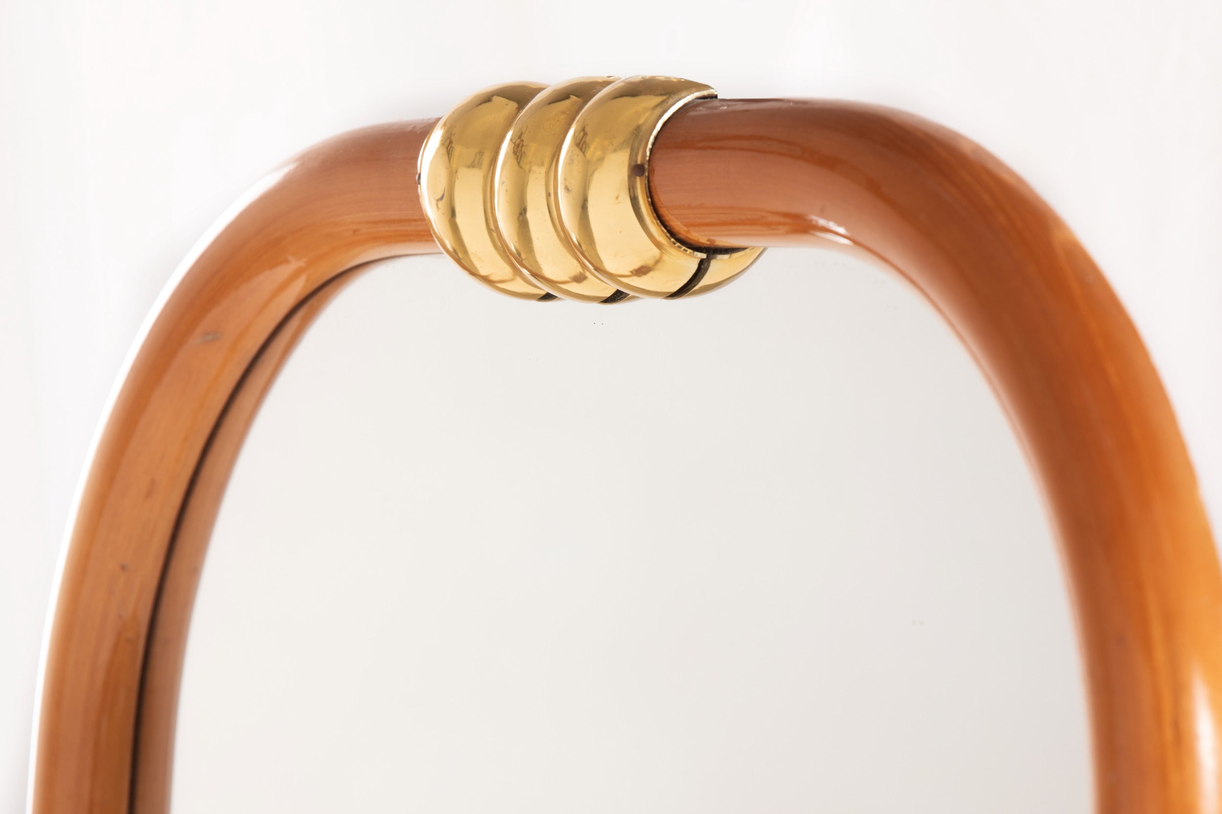 Wooden mirror with brass inserts from the 1950s