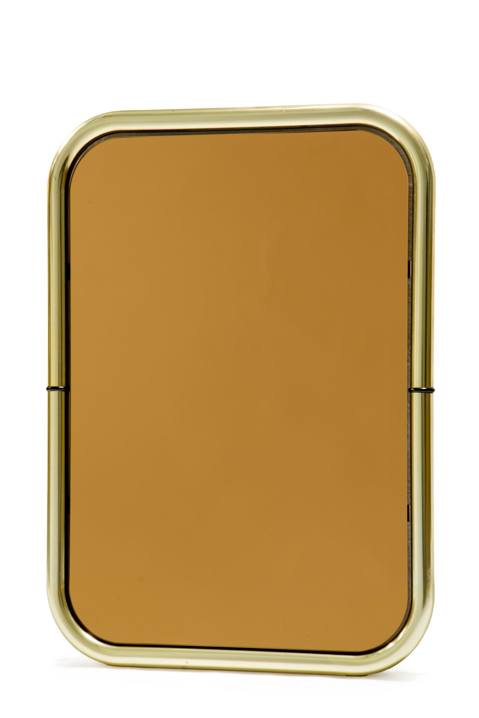 1970s bronzed tubular brass mirror