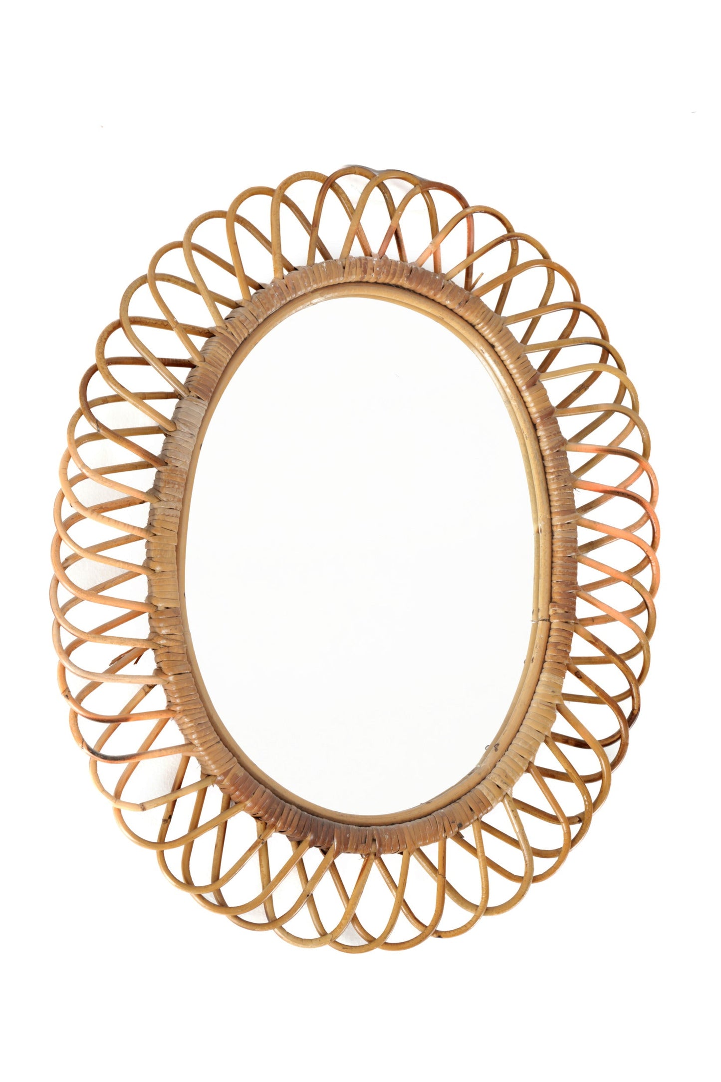 Oval natural rattan mirror from the 70s