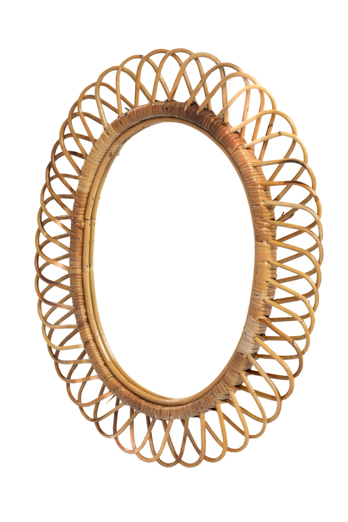 Oval natural rattan mirror from the 70s