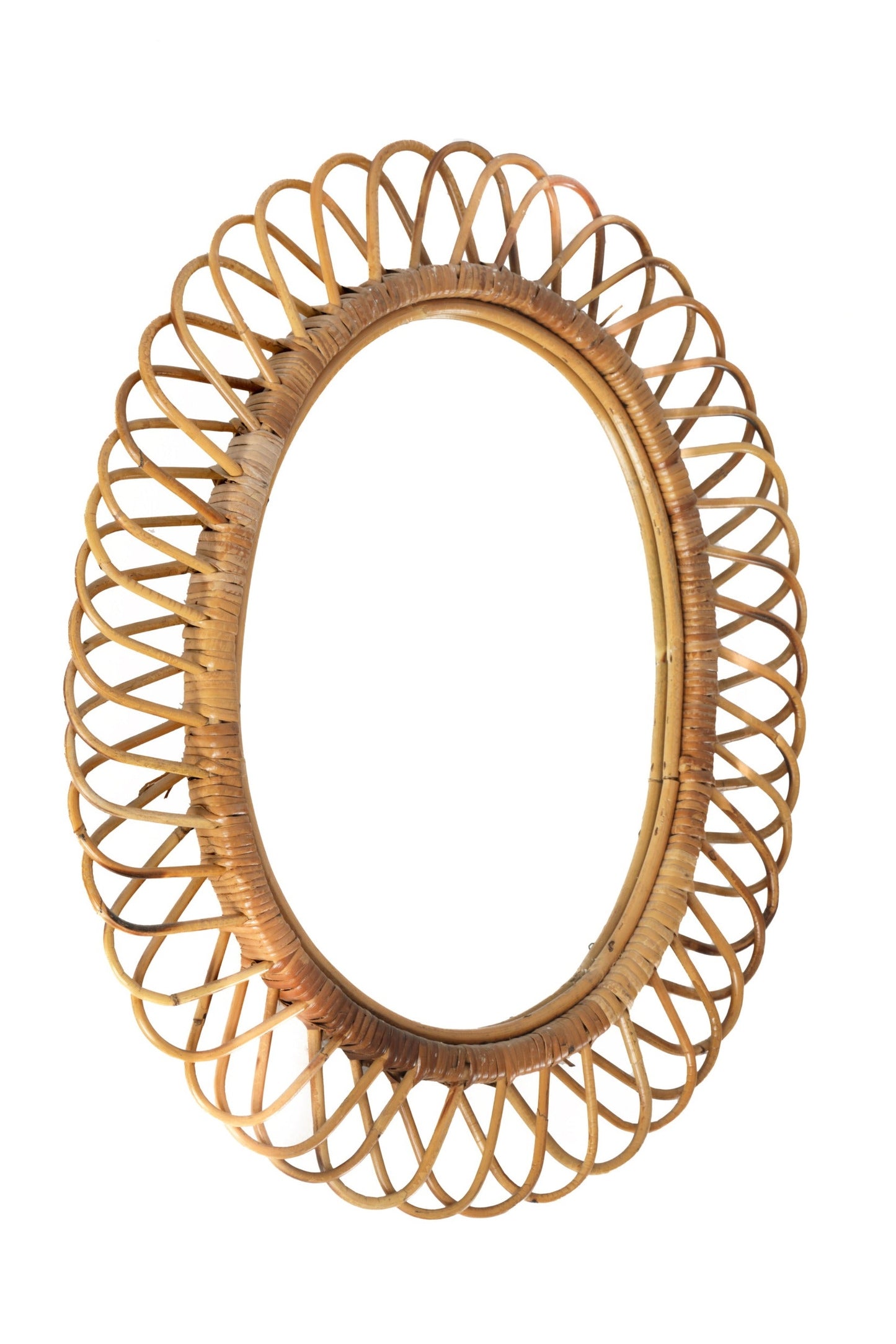 Oval natural rattan mirror from the 70s