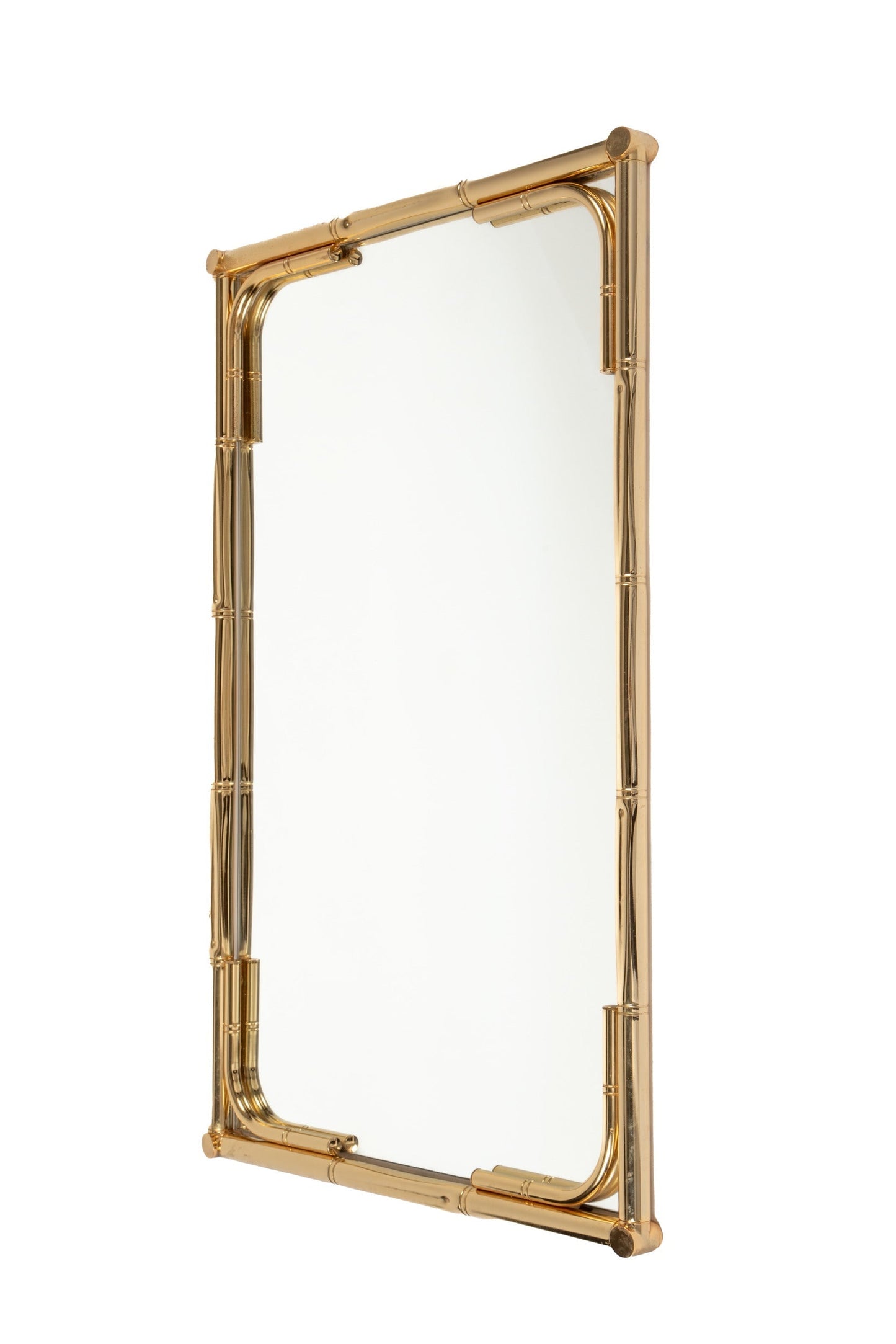 Rectangular bamboo-shaped brass mirror from the 70s