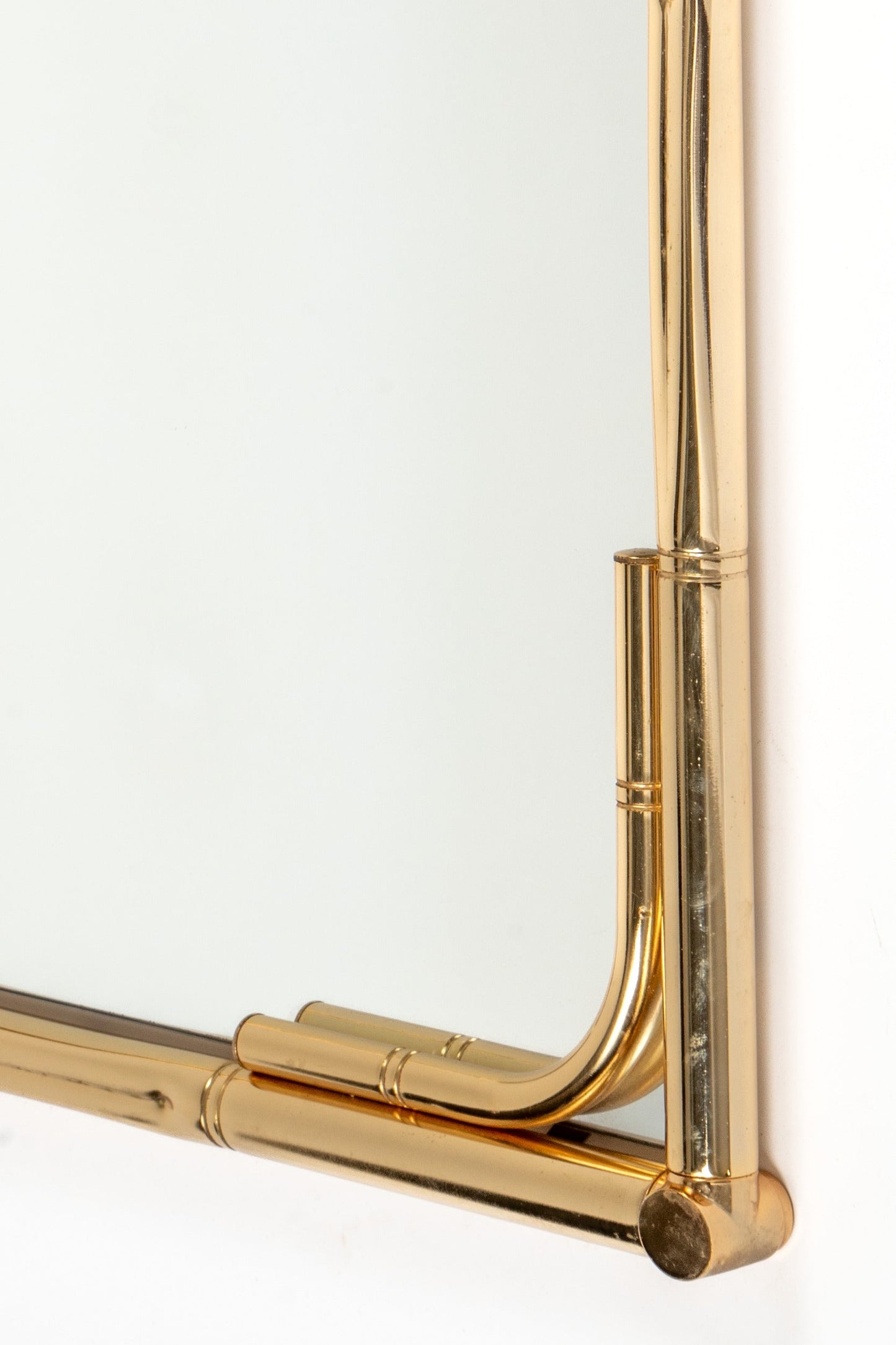 Rectangular bamboo-shaped brass mirror from the 70s