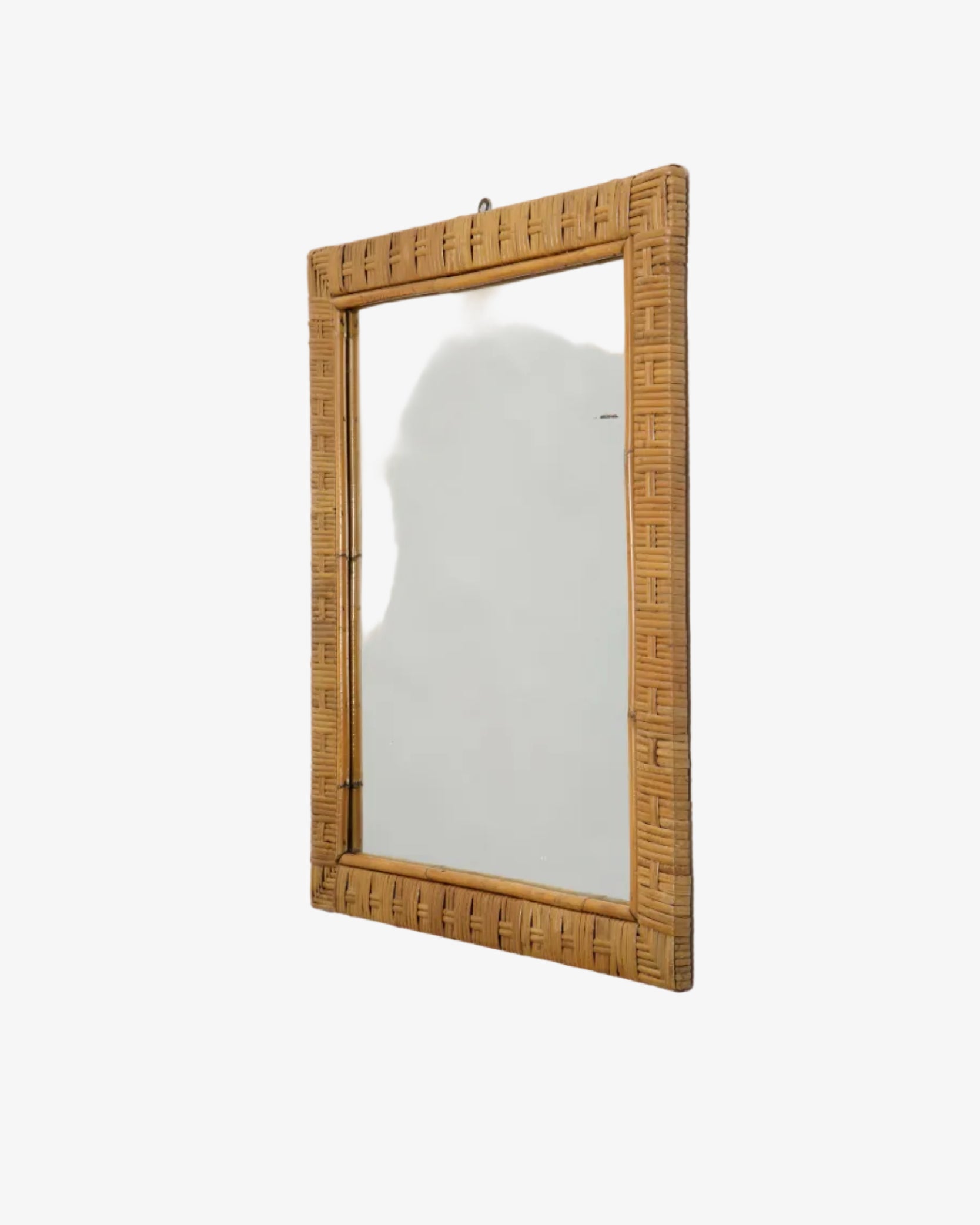 Natural rattan rectangular mirror 70s