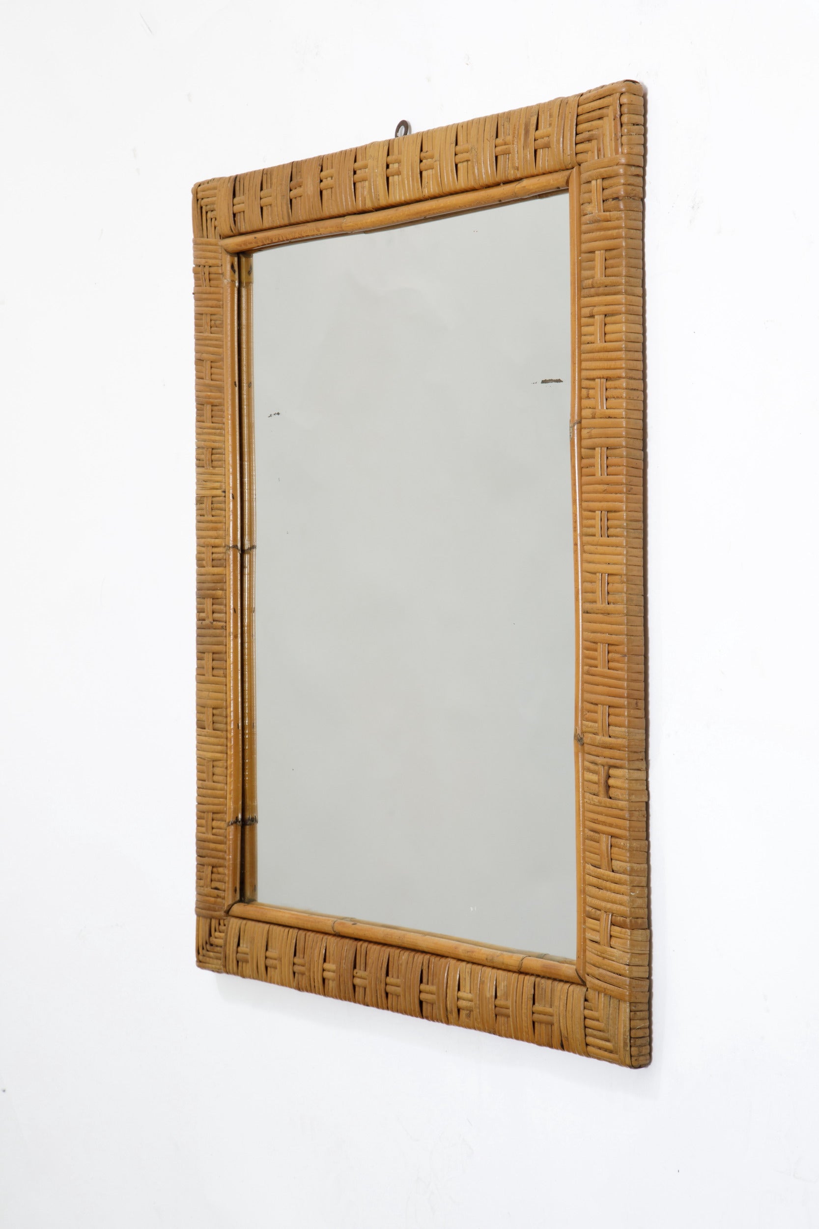 Natural rattan rectangular mirror 70s