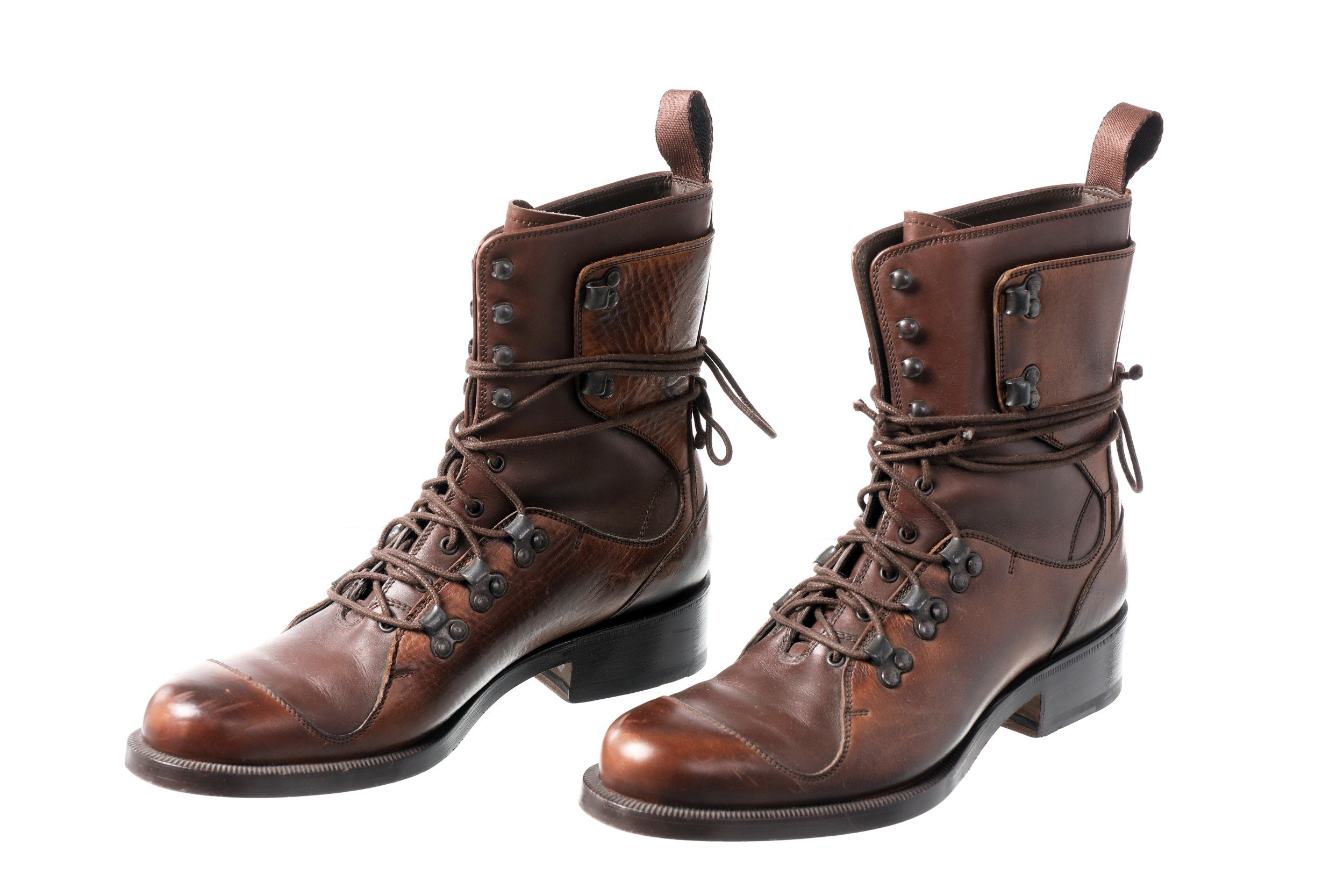 Fendi lace-up ankle boot in brown leather