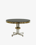 1970s steel and brass table with bone inlays