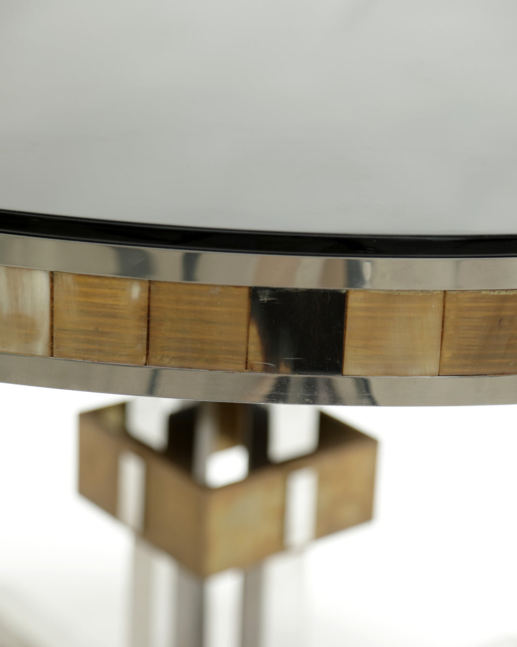 1970s steel and brass table with bone inlays