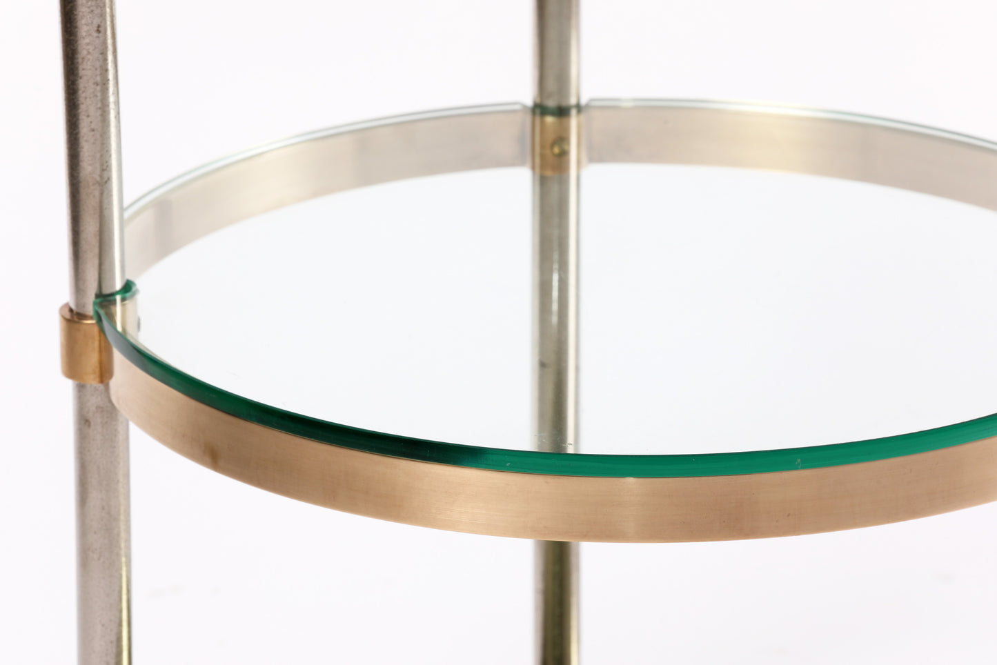 High table from the 70s in brass, steel and glass with three shelves