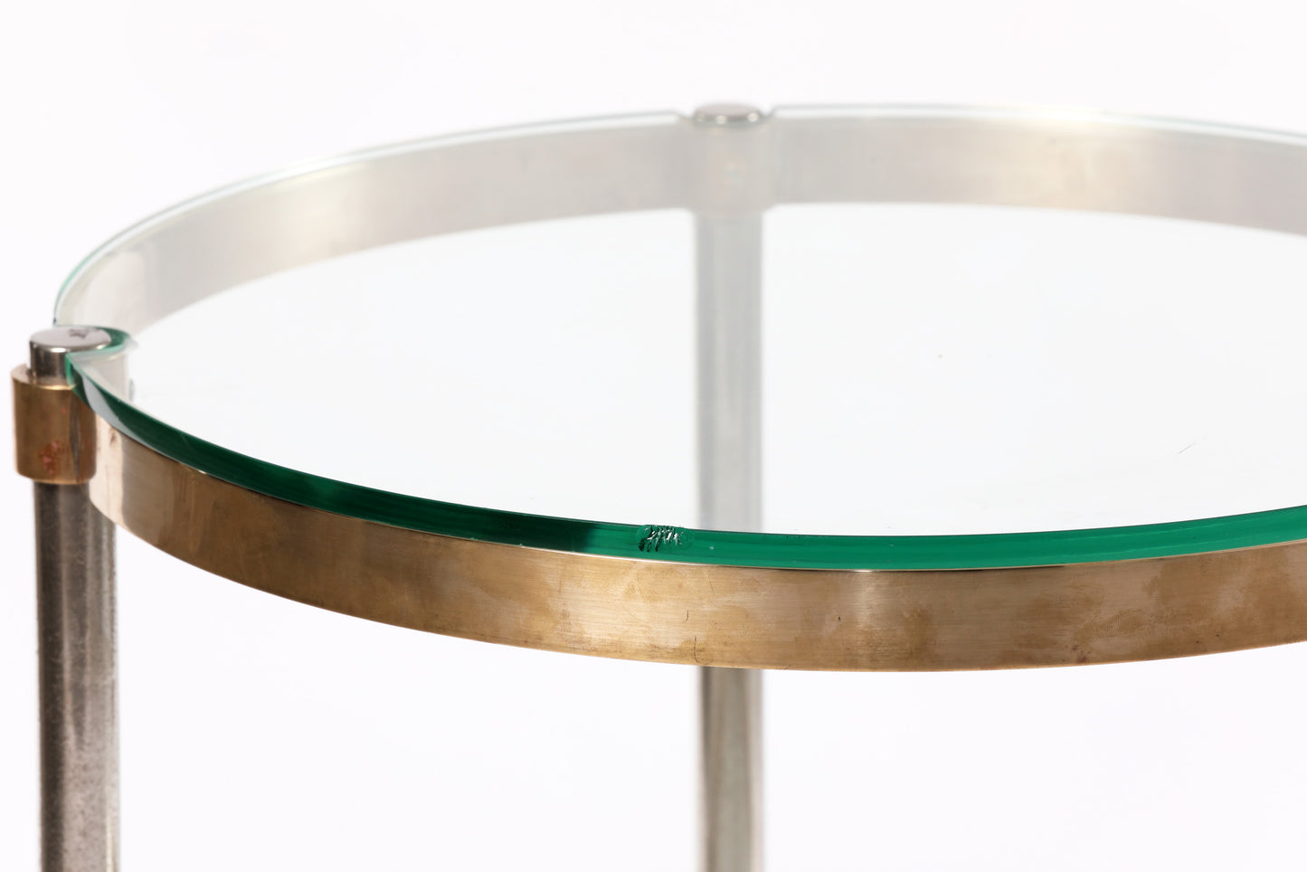 High table from the 70s in brass, steel and glass with three shelves