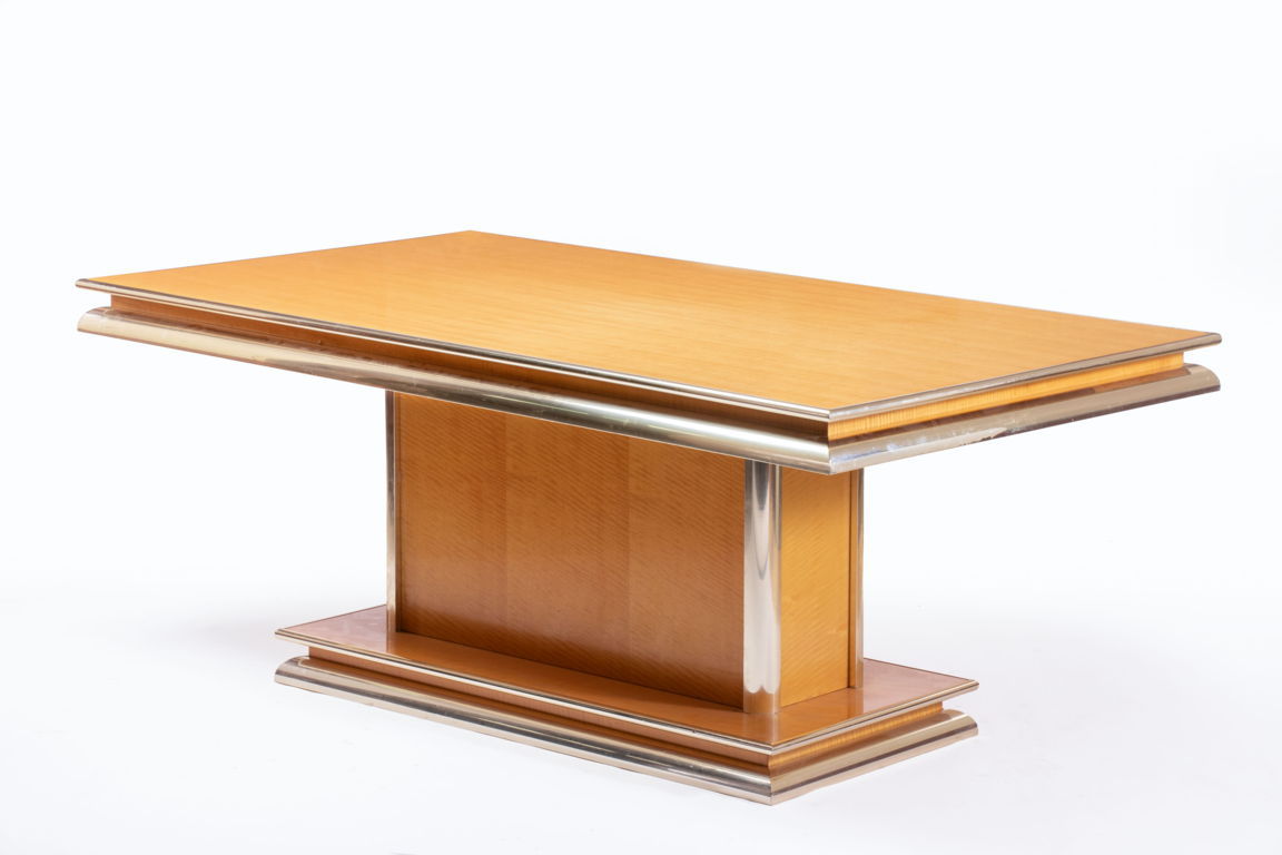 Table from the 70s blond maple with chromed edges