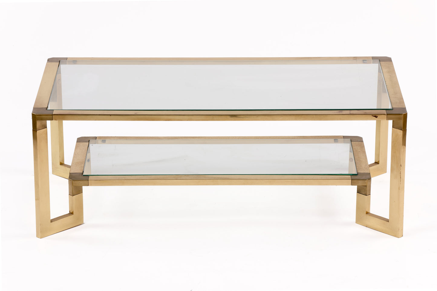 Coffee table from the 70s in brass and transparent glass