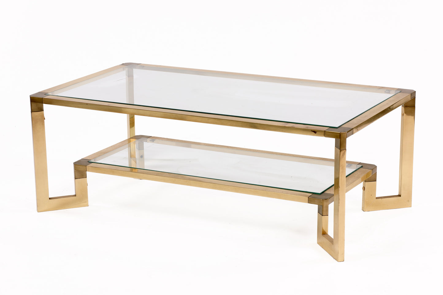 Coffee table from the 70s in brass and transparent glass