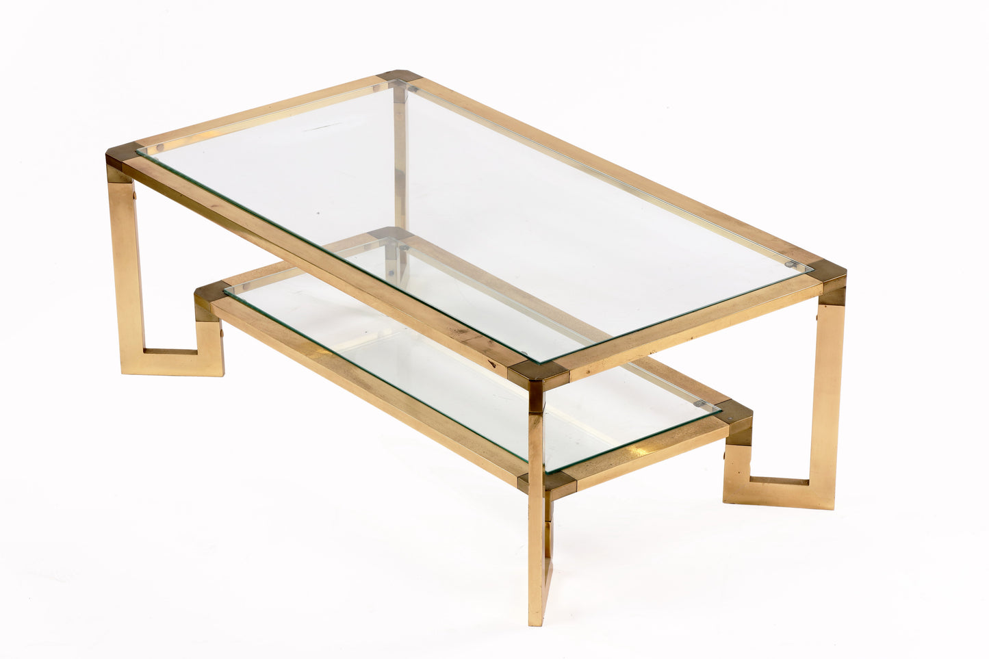 Coffee table from the 70s in brass and transparent glass