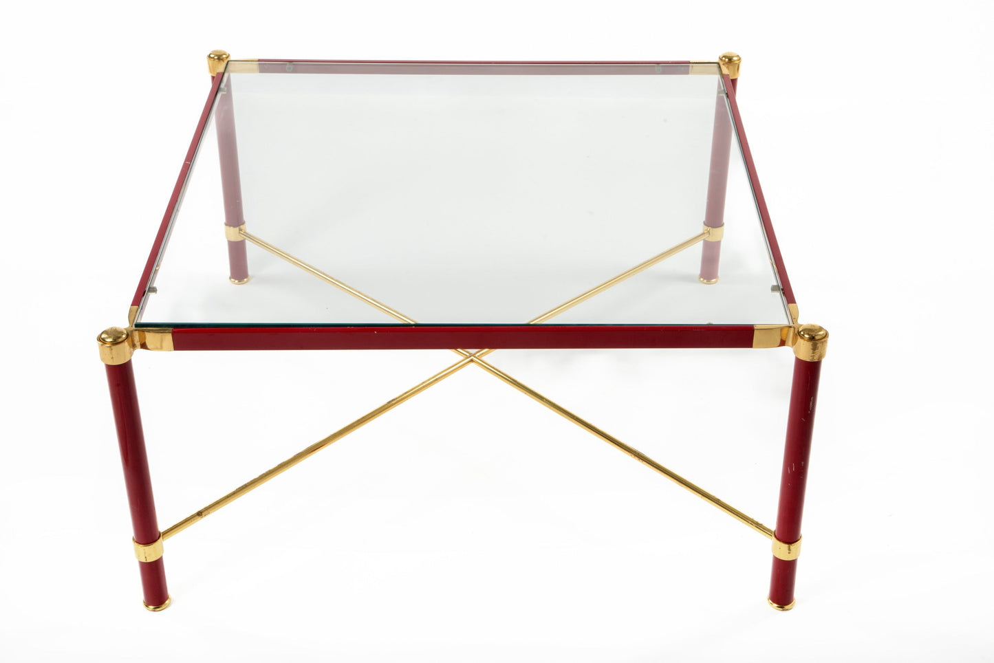 Low square burgundy lacquered table from the 70s