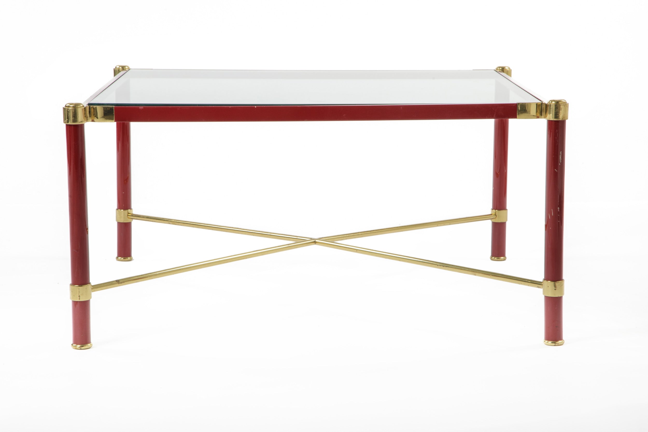 Low square burgundy lacquered table from the 70s