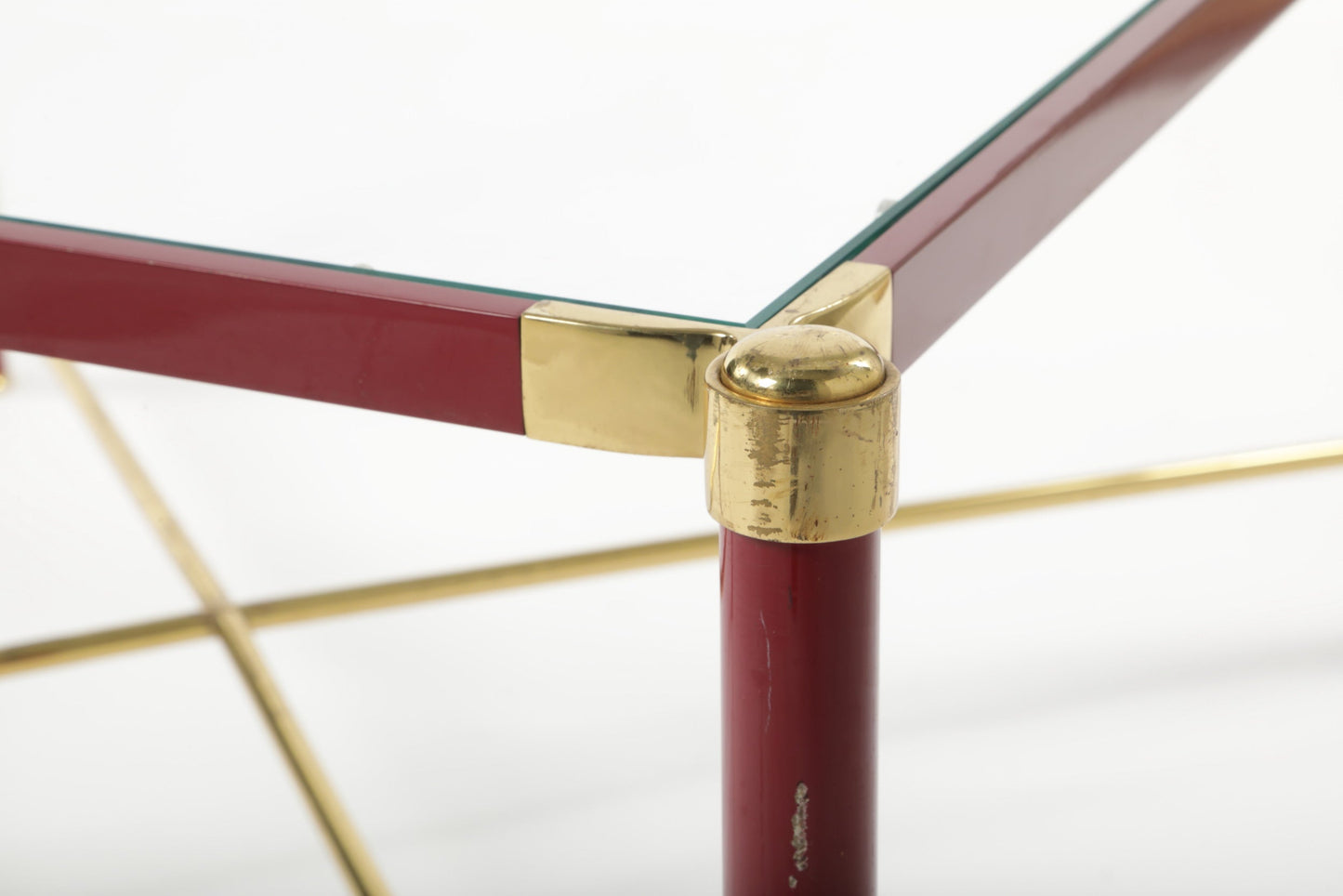 Low square burgundy lacquered table from the 70s