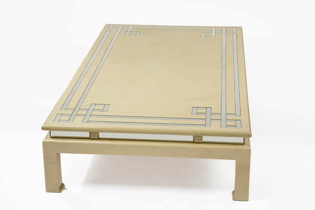 70s lacquered table with mirror inserts