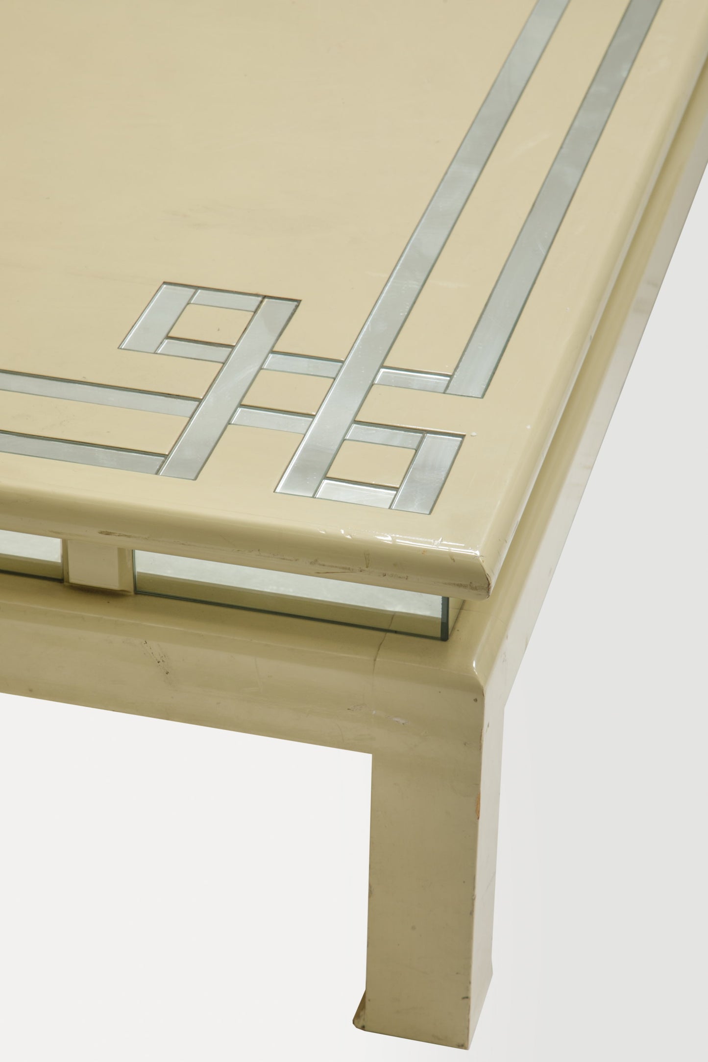 70s lacquered table with mirror inserts