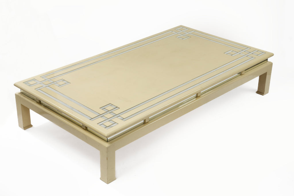 70s lacquered table with mirror inserts