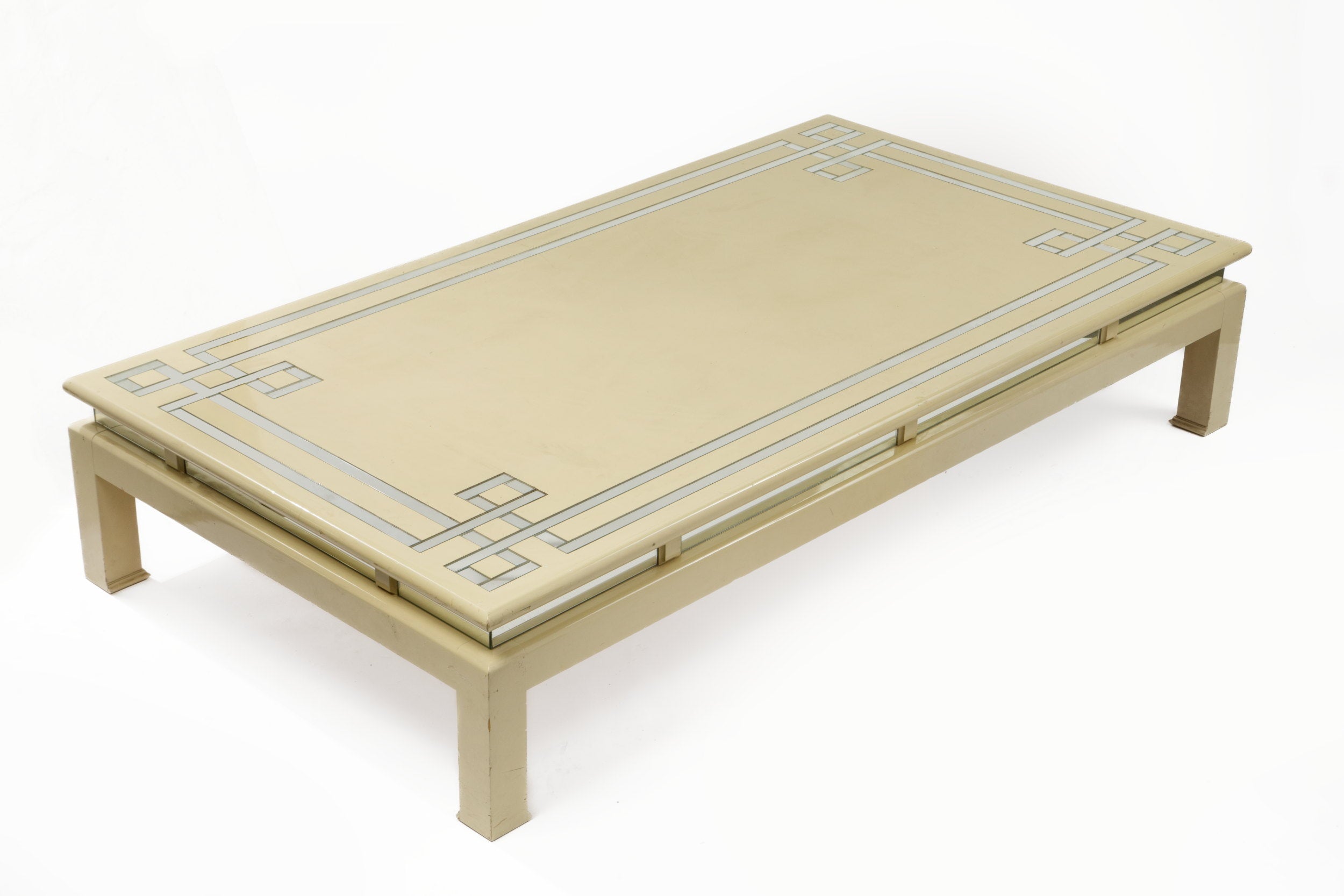 70s lacquered table with mirror inserts