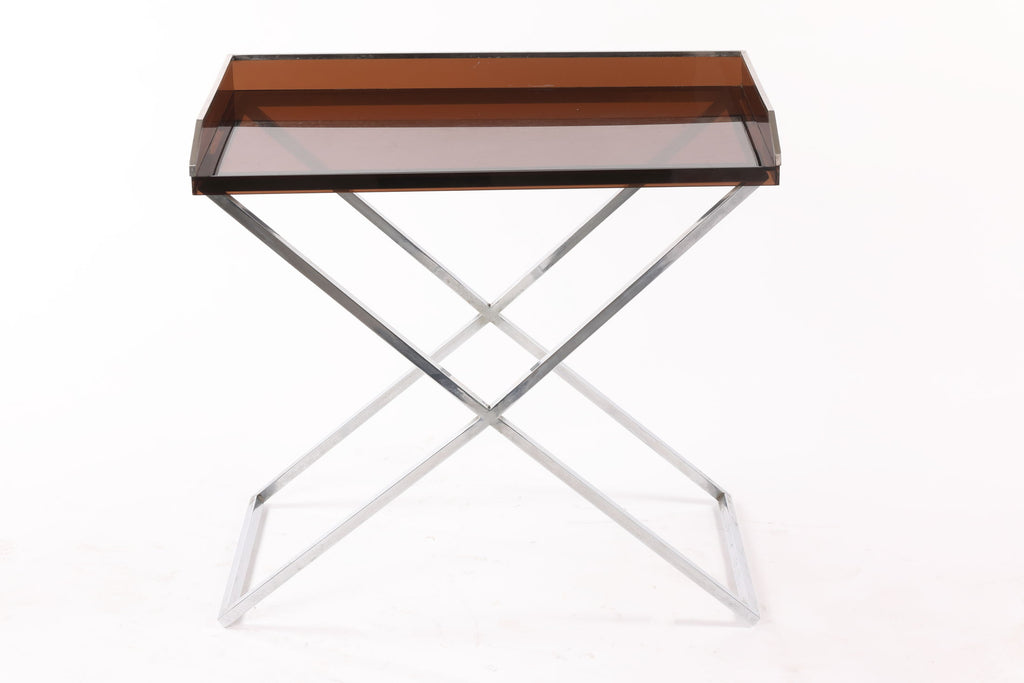 Tavolo pieghevole anni 70 plexiglass fumé