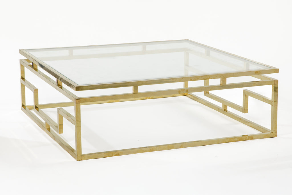 Large square brass coffee table from the 1970s
