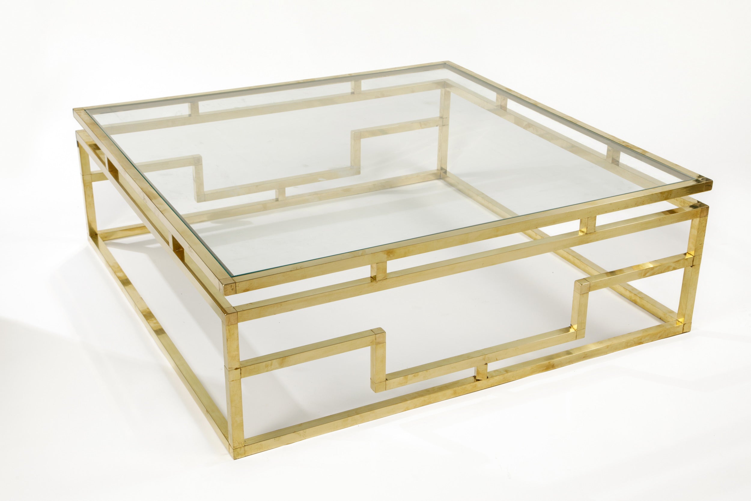 Large square brass coffee table from the 1970s
