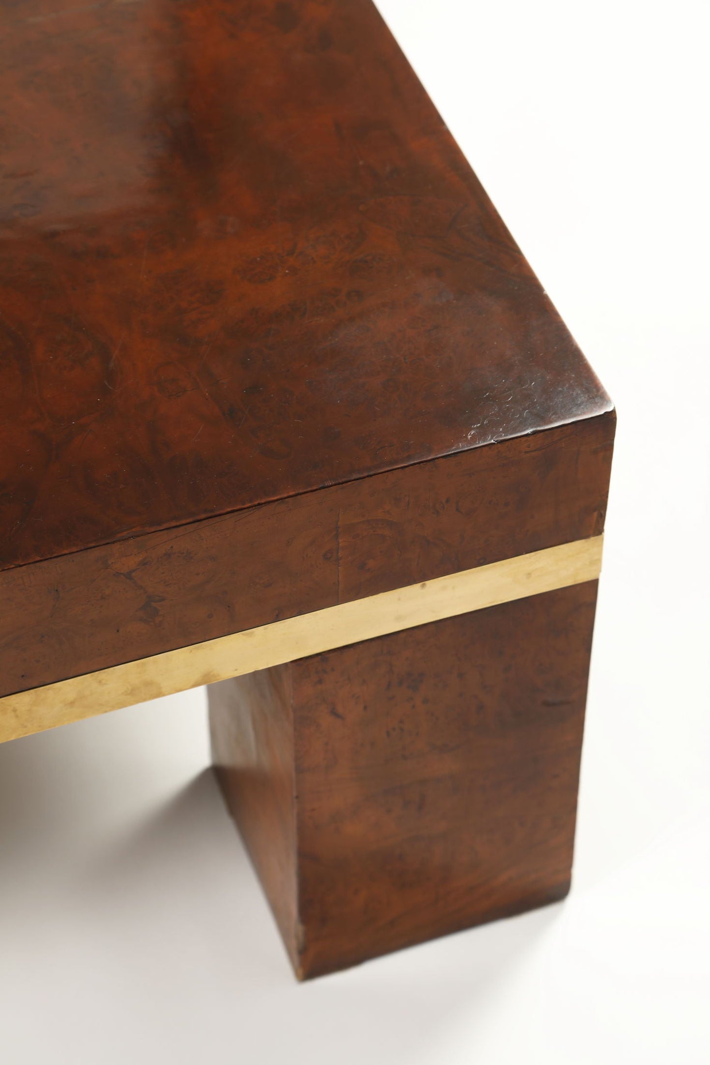 Square briarwood and brass table from the 70s