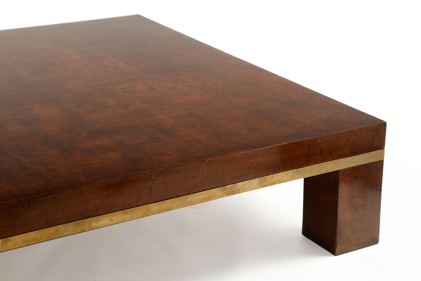 Square briarwood and brass table from the 70s