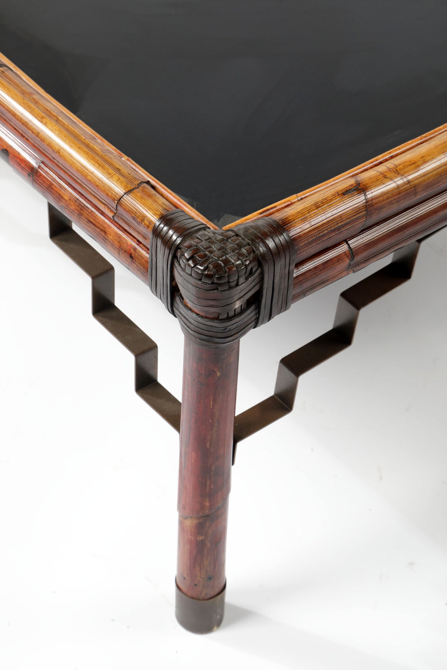70s bamboo living room table with black top