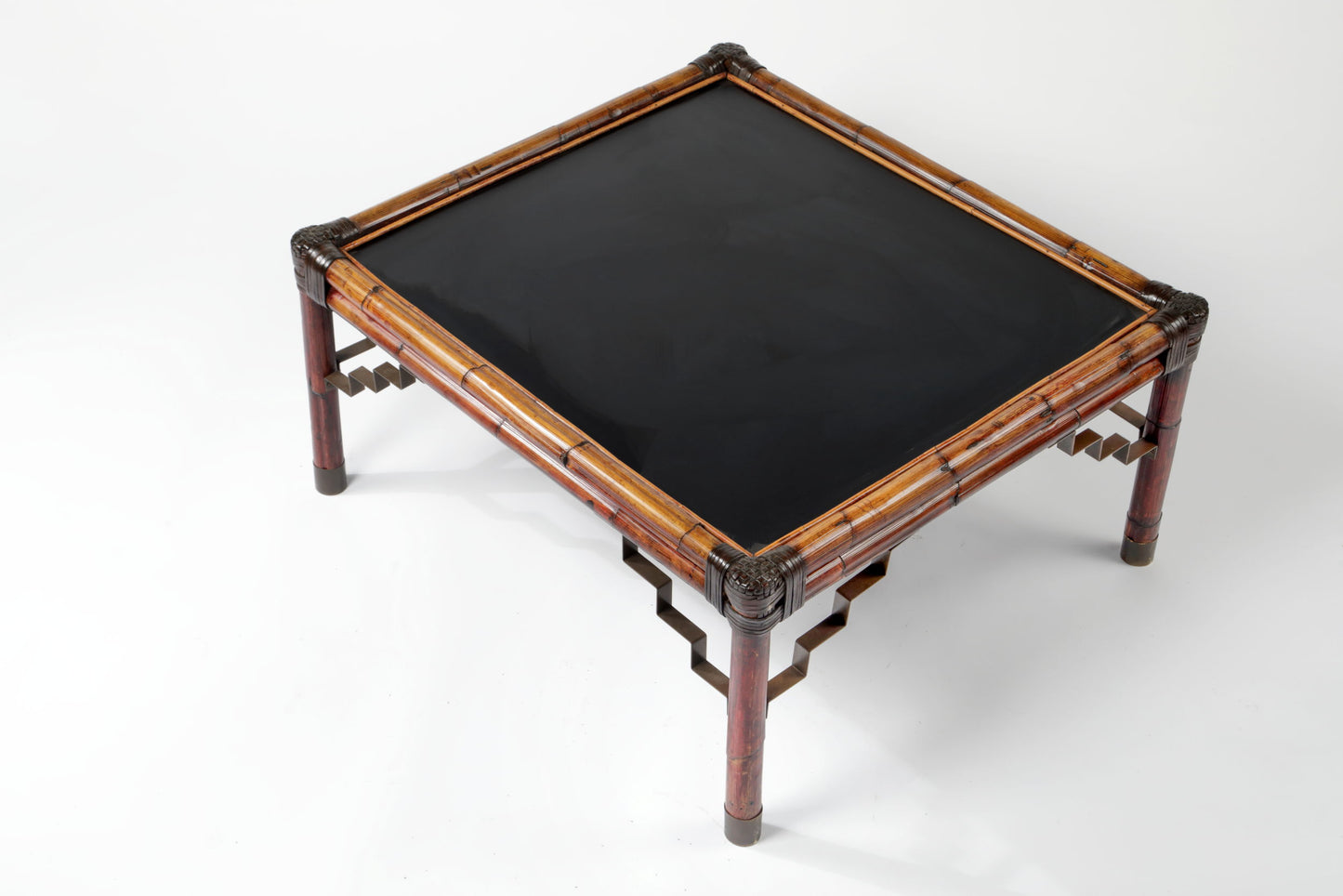 70s bamboo living room table with black top