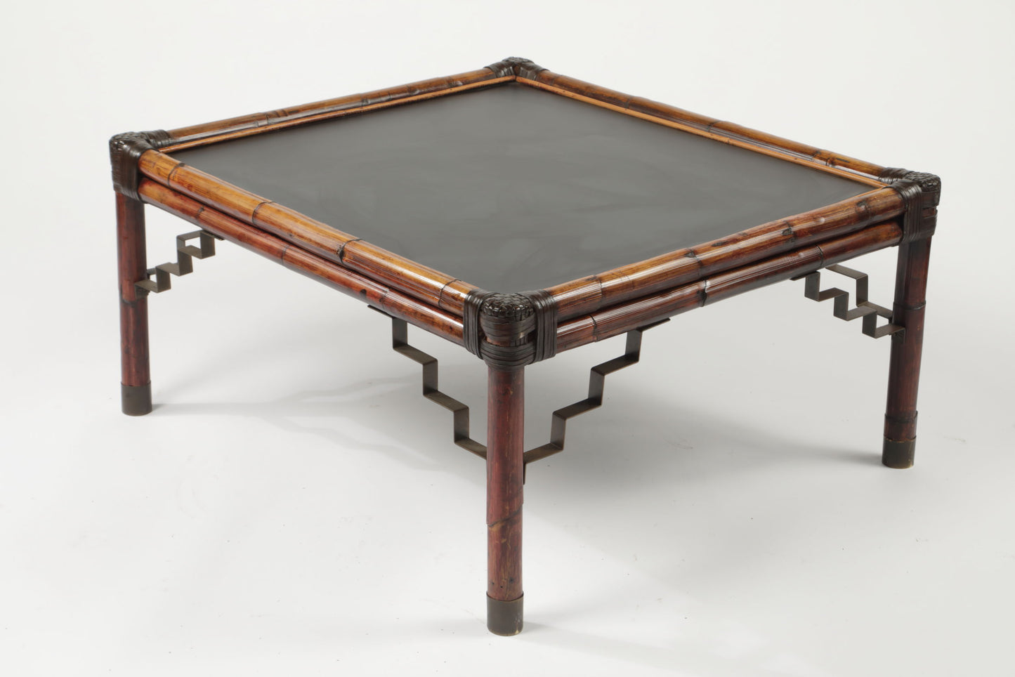 70s bamboo living room table with black top