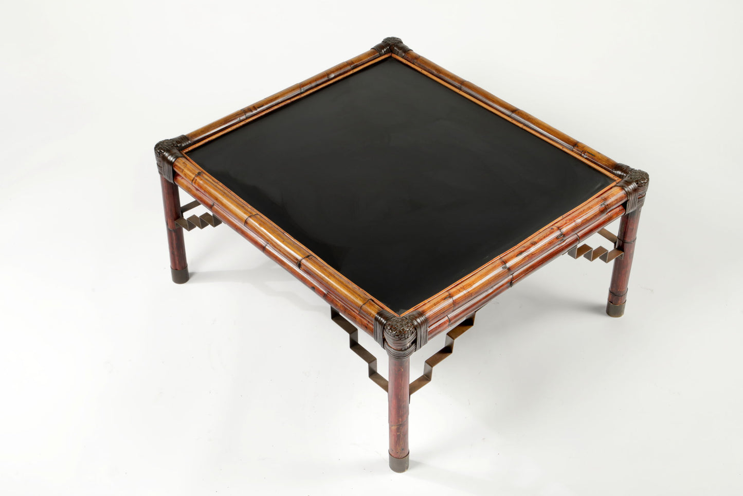 70s bamboo living room table with black top