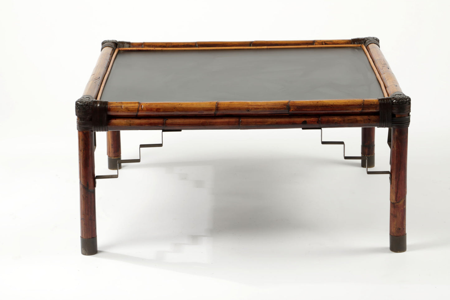70s bamboo living room table with black top