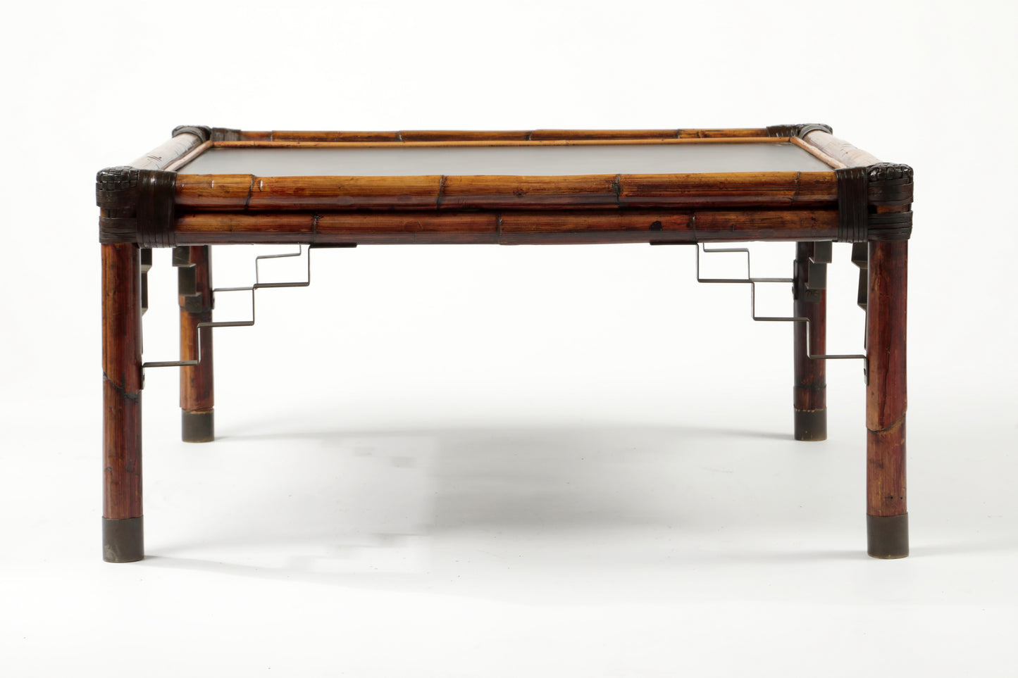70s bamboo living room table with black top