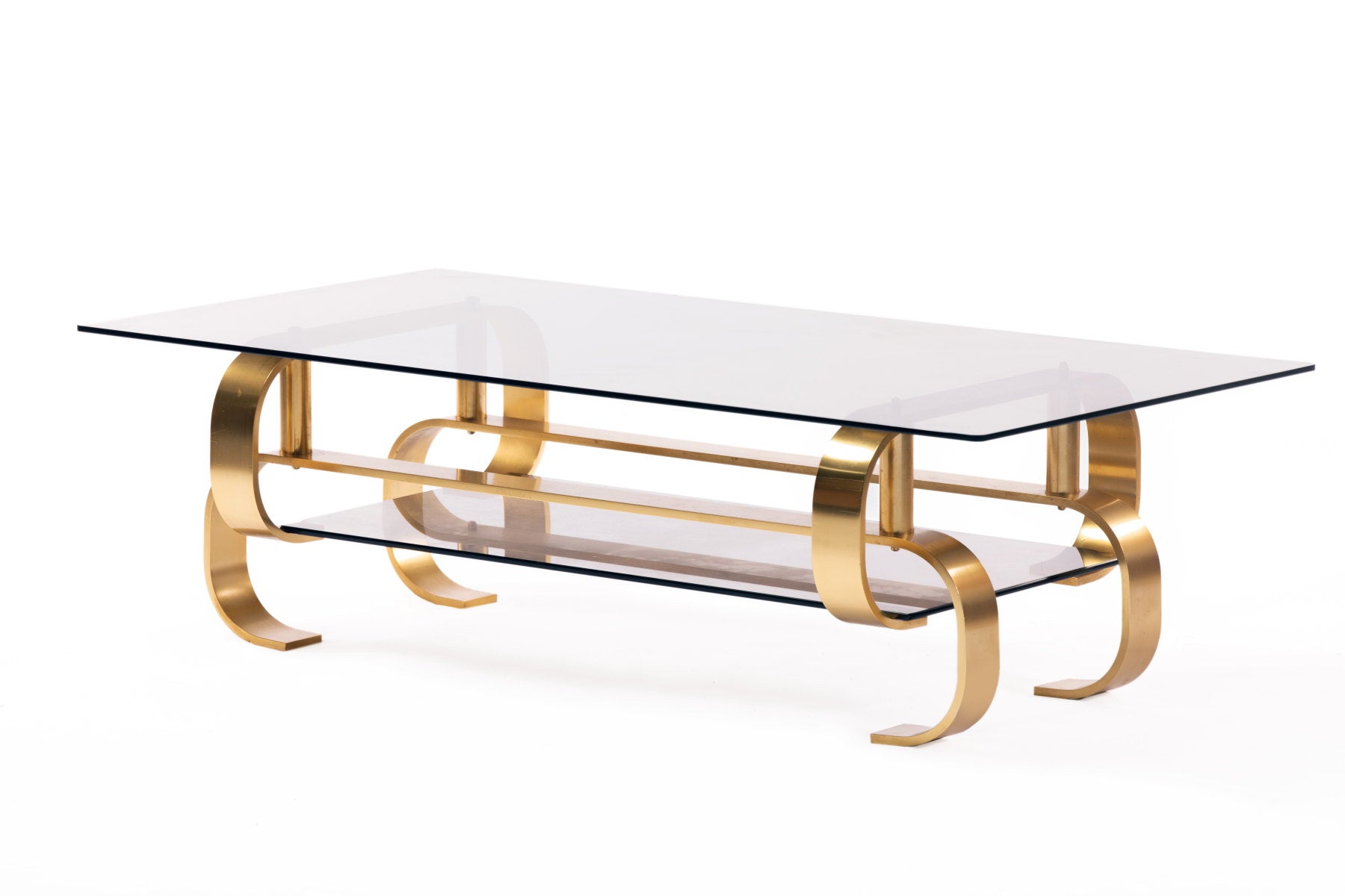 70s living room table with brass chain base