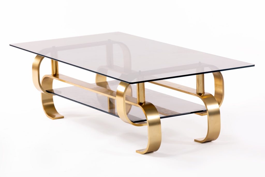 70s living room table with brass chain base