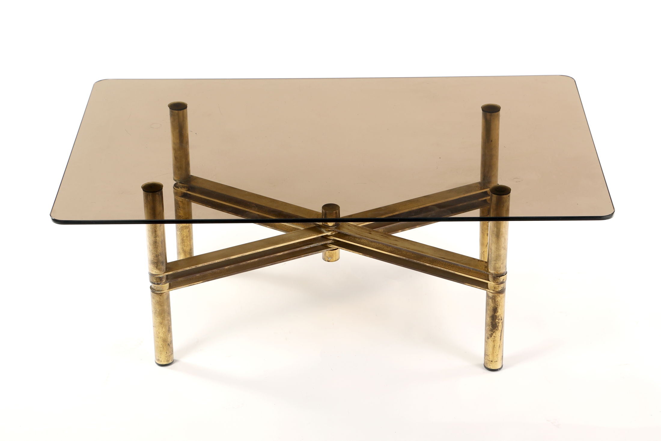 Tavolo salotto anni 70 ottone e vetro fumé